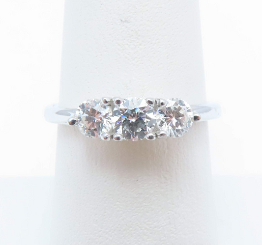 14k White Gold ~3/4ctw Diamond Three Stone Ring Size 6.75