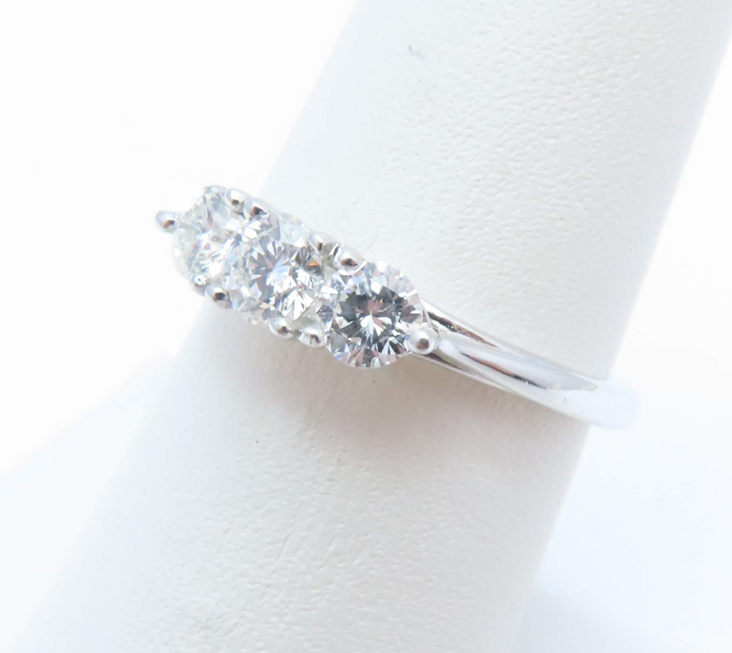 14k White Gold ~3/4ctw Diamond Three Stone Ring Size 6.75