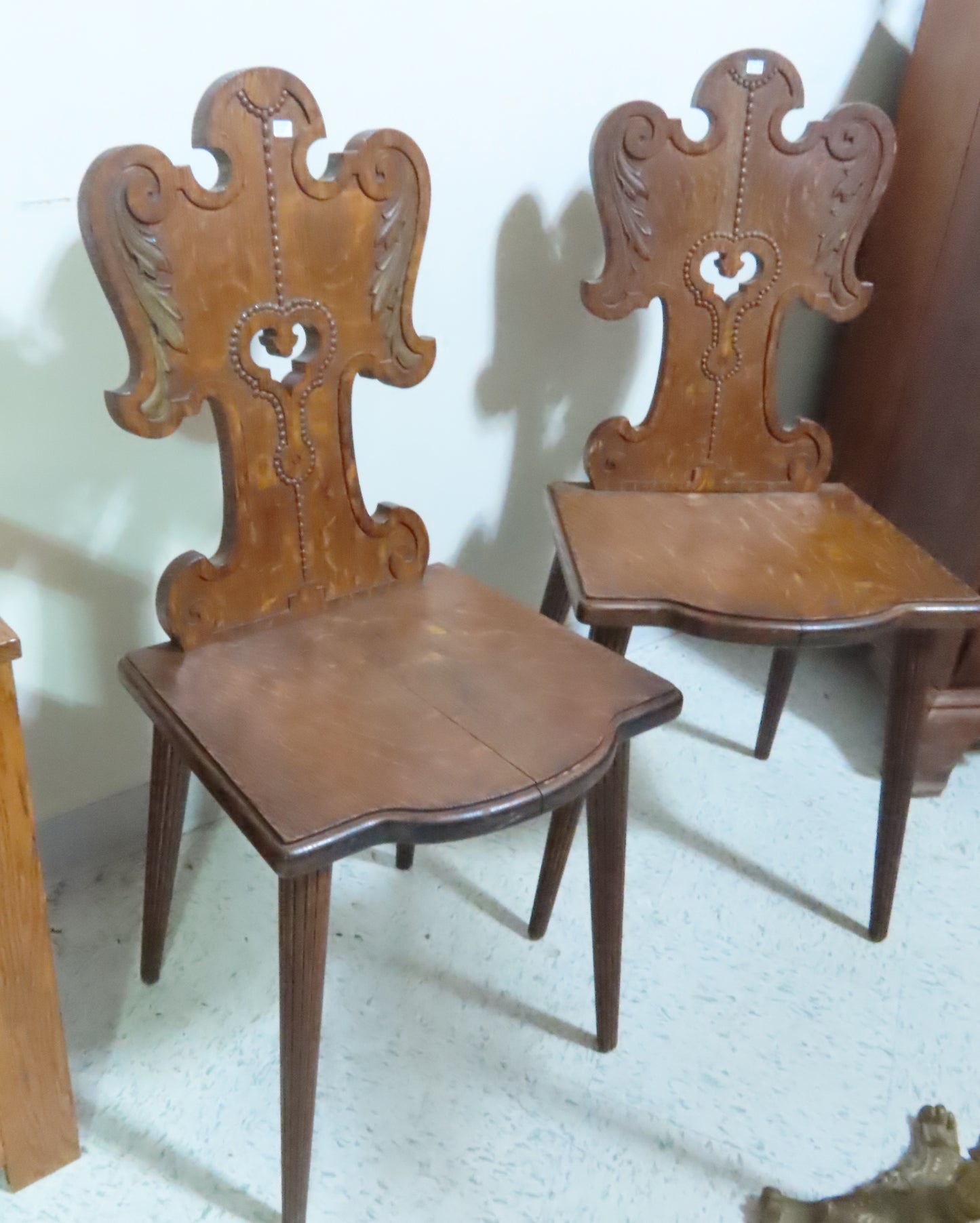 Ornately Carved Brutalist Style Walnut Wood Chairs