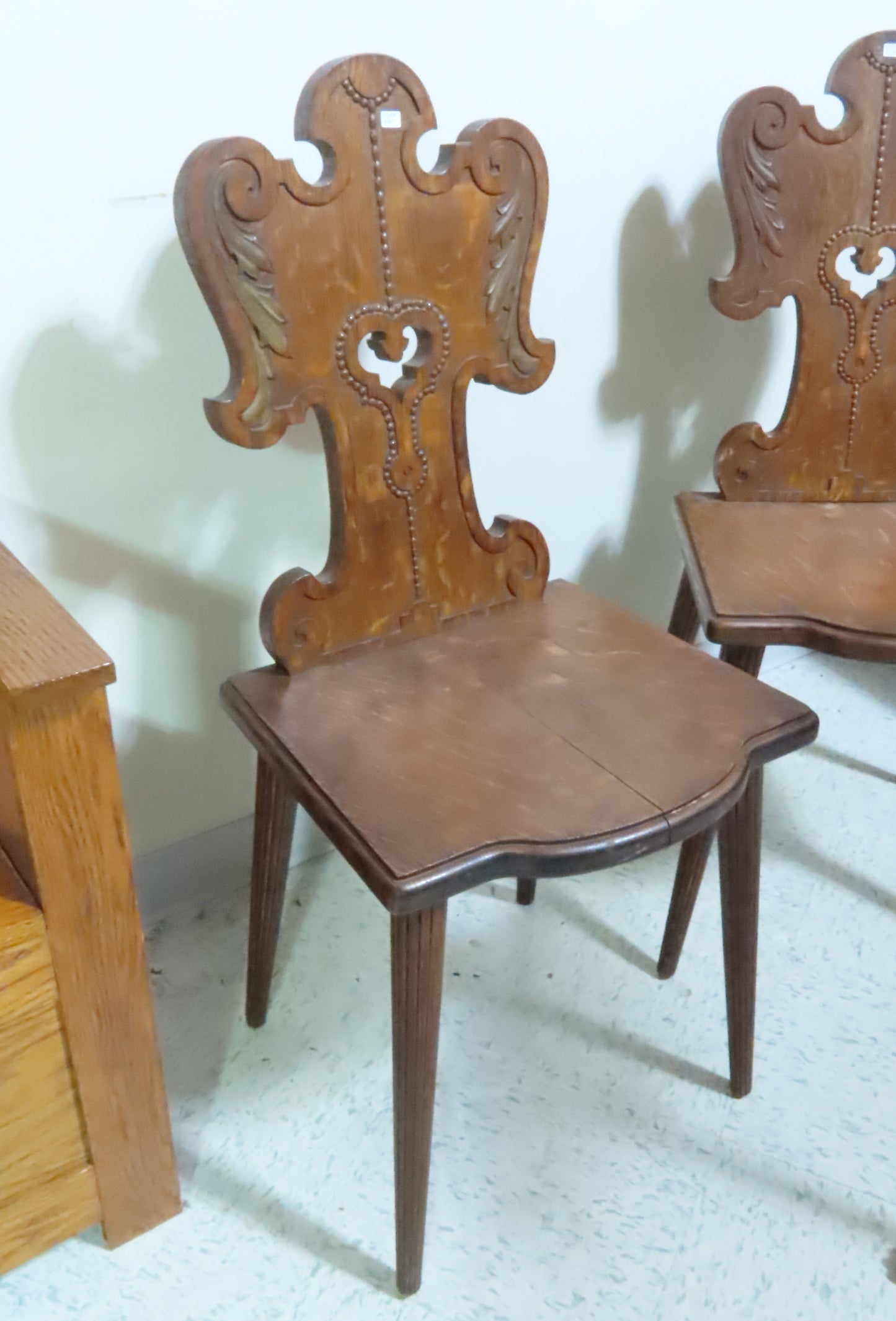 Ornately Carved Brutalist Style Walnut Wood Chairs