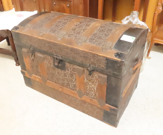 Antique Multi Texture Camelback Steamer Back Trunk