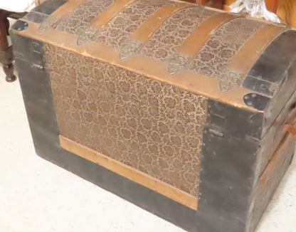 Antique Multi Texture Camelback Steamer Back Trunk