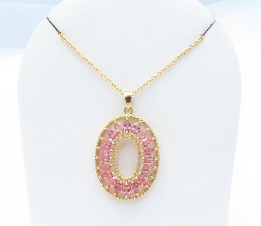 18K Yellow Gold ~2.95CTW Marquise Pink Sapphire Oval Pendant Necklace 18"