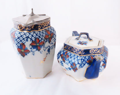 JH Wood England No252 Porcelain Imari Style Water Pitcher Teapot & Trivet