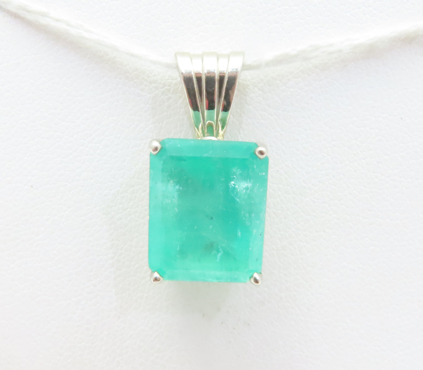 14K White Gold ~14x11MM Emerald Cut Emerald 4-Prong Pendant