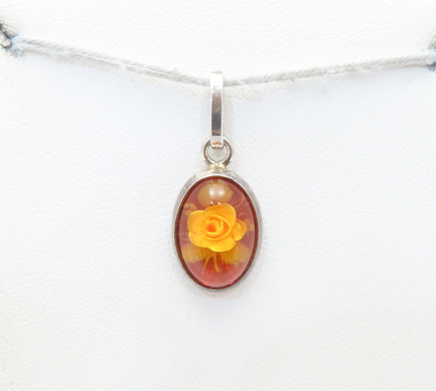 Sterling Silver Flower in Amber Pendant