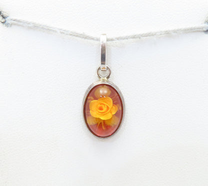 Sterling Silver Flower in Amber Pendant