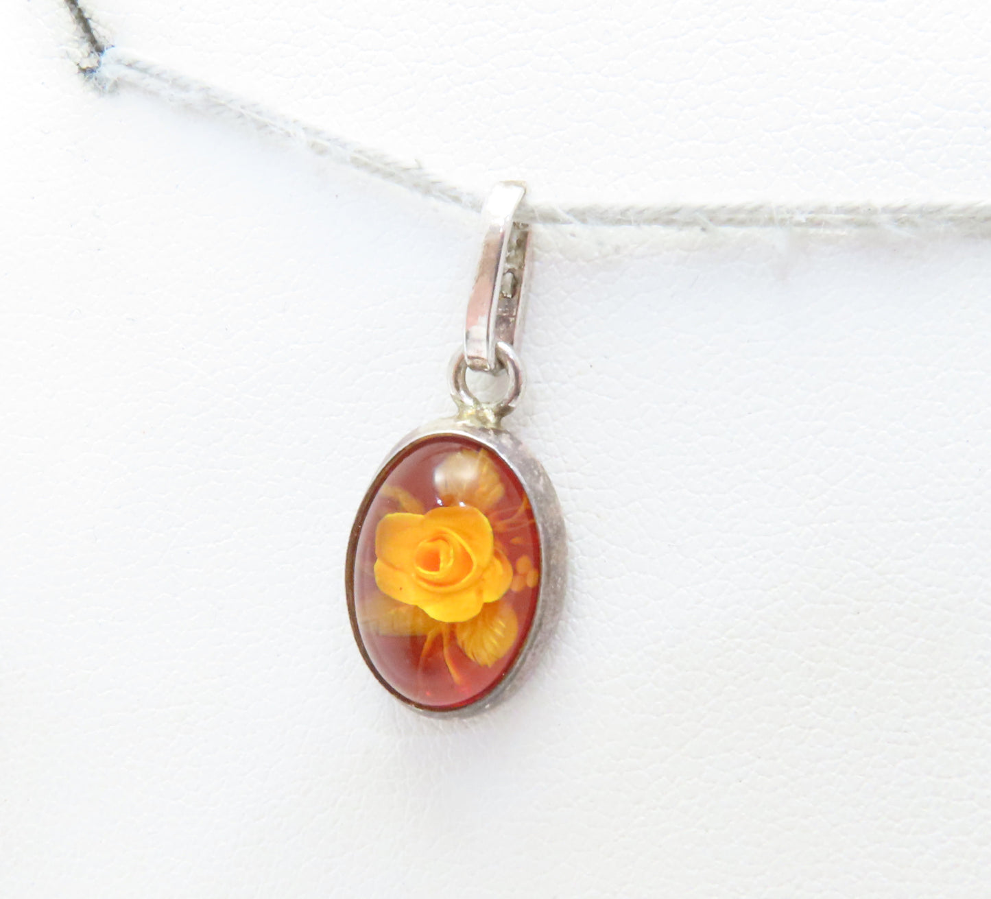 Sterling Silver Flower in Amber Pendant