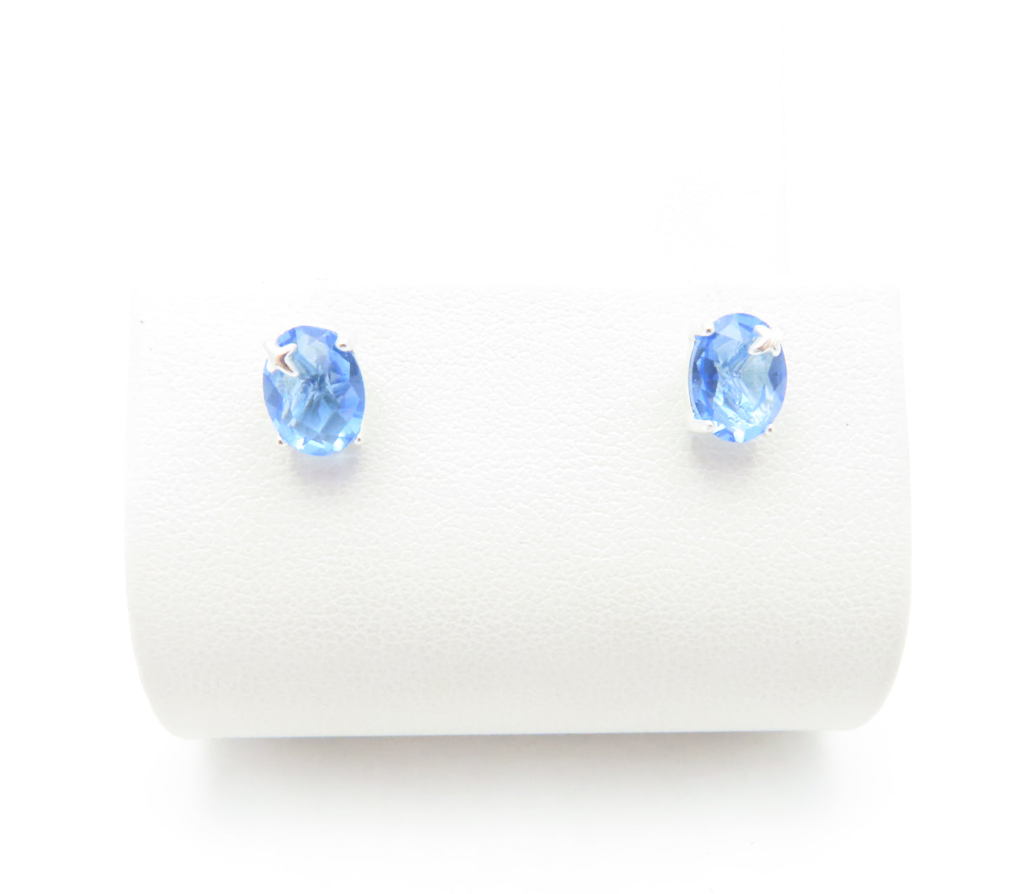 Sterling Silver Light Blue Oval Glass Stud Earrings