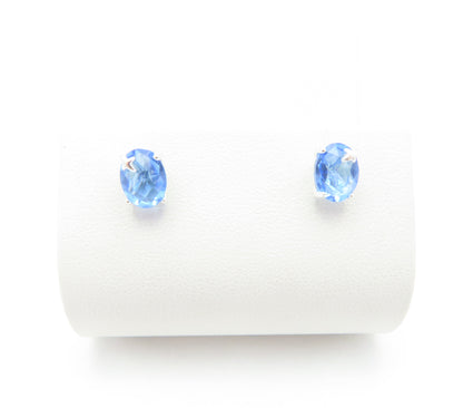 Sterling Silver Light Blue Oval Glass Stud Earrings
