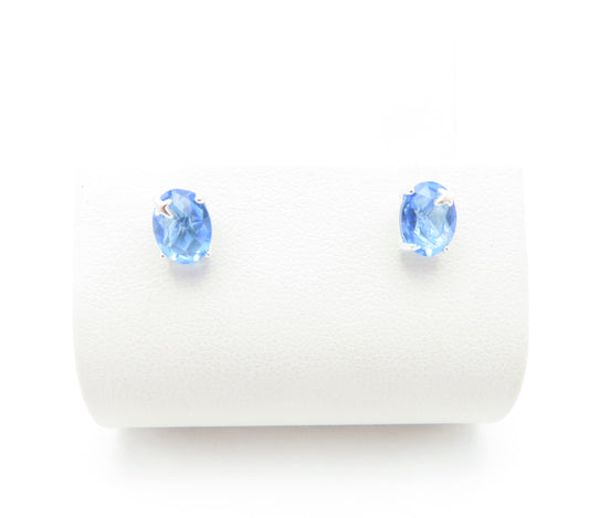 Sterling Silver Light Blue Oval Glass Stud Earrings