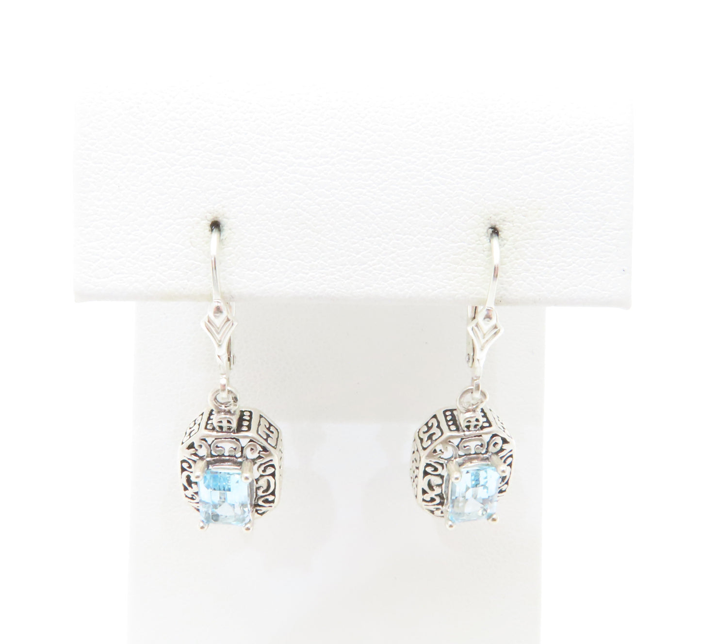 Sterling Silver Emerald-Cut Blue Topaz Leverback Earrings