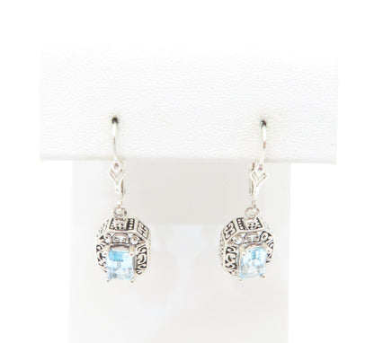 Sterling Silver Emerald-Cut Blue Topaz Leverback Earrings