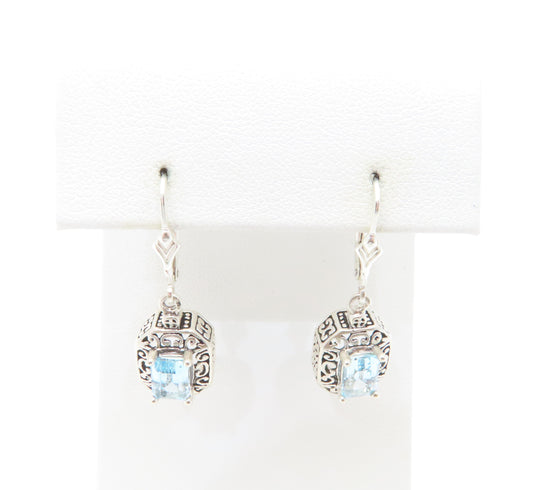 Sterling Silver Emerald-Cut Blue Topaz Leverback Earrings