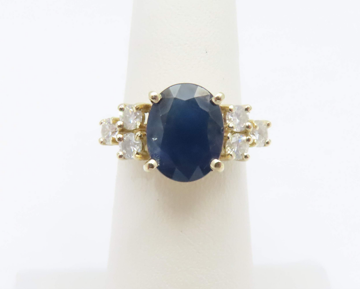 14k Yellow Gold ~10x8mm Sapphire & Diamond Ring Size 5