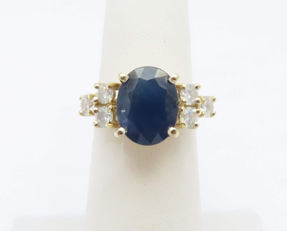 14k Yellow Gold ~10x8mm Sapphire & Diamond Ring Size 5