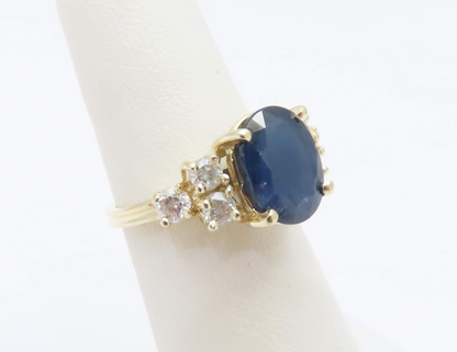 14k Yellow Gold ~10x8mm Sapphire & Diamond Ring Size 5