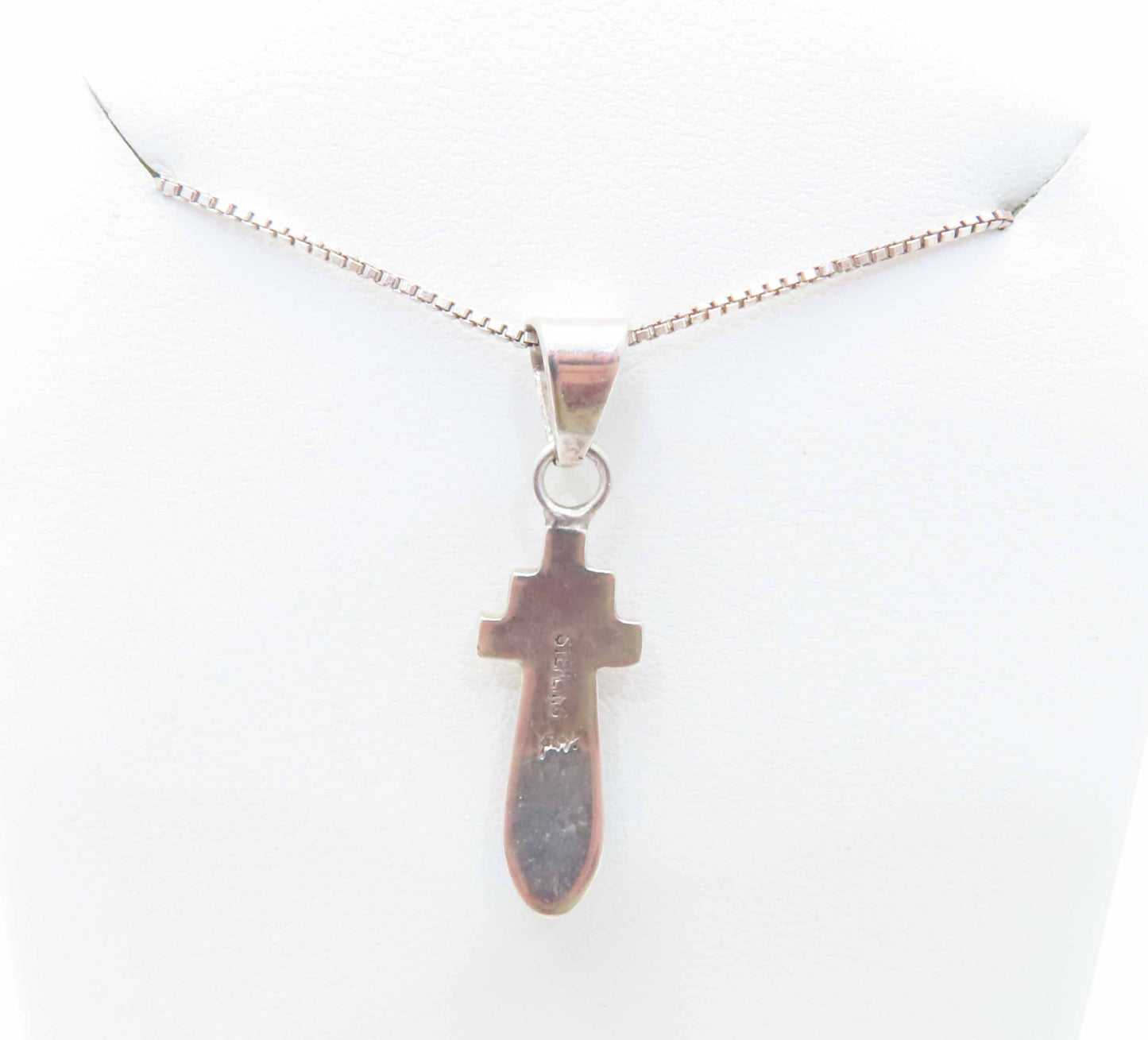 Signed Southwestern Sterling Silver Inlaid Multi-Gemstone Pendant Necklace 18"