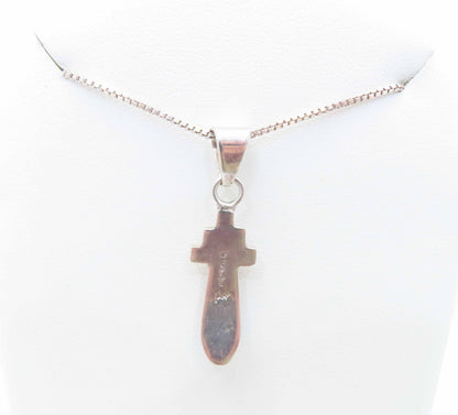 Signed Southwestern Sterling Silver Inlaid Multi-Gemstone Pendant Necklace 18"