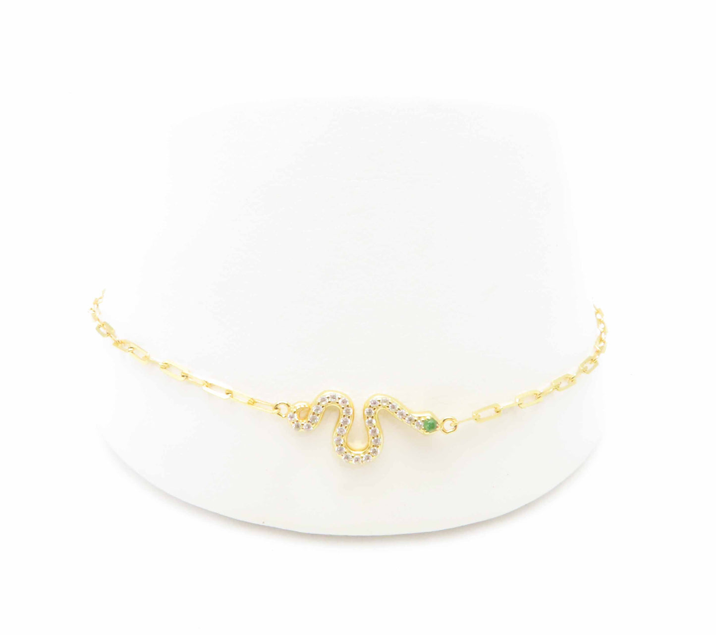 Sterling Silver Vermeil Green & White Cubic Zirconia Snake Bracelet