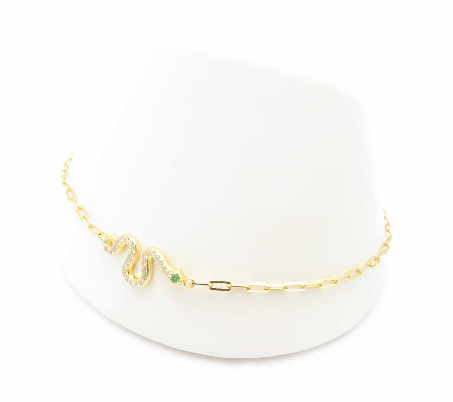 Sterling Silver Vermeil Green & White Cubic Zirconia Snake Bracelet