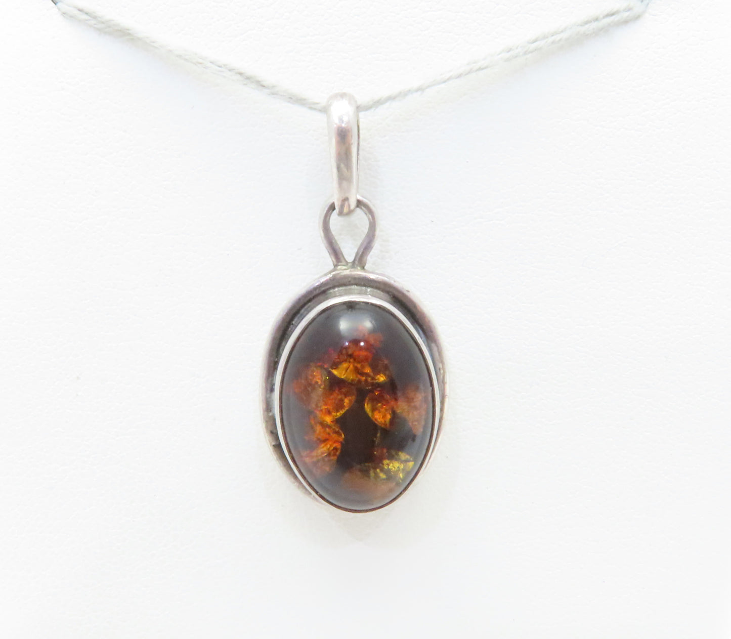 Sterling Silver Oval Amber Bezel-Set Pendant