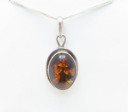Sterling Silver Oval Amber Bezel-Set Pendant
