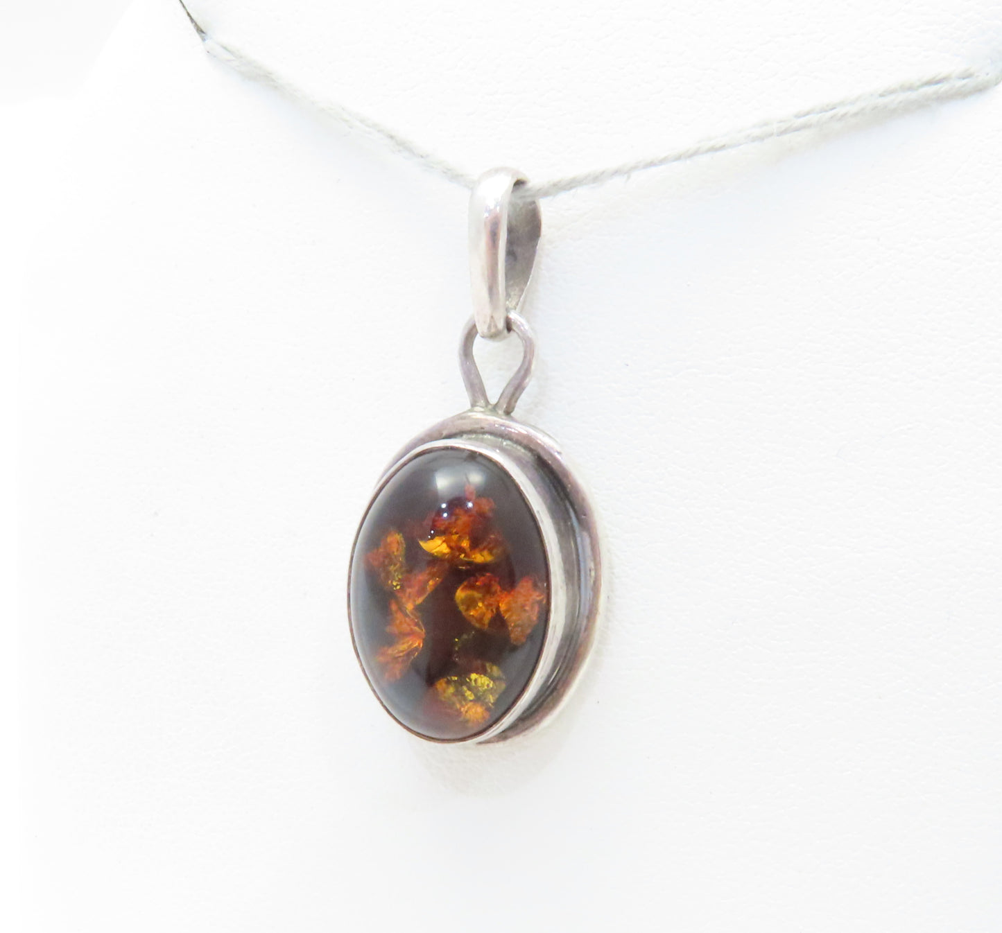 Sterling Silver Oval Amber Bezel-Set Pendant