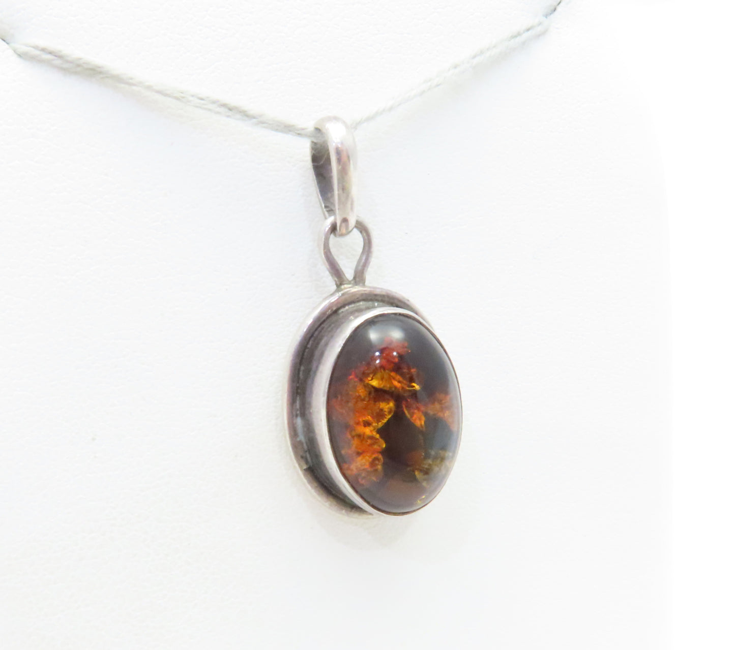Sterling Silver Oval Amber Bezel-Set Pendant
