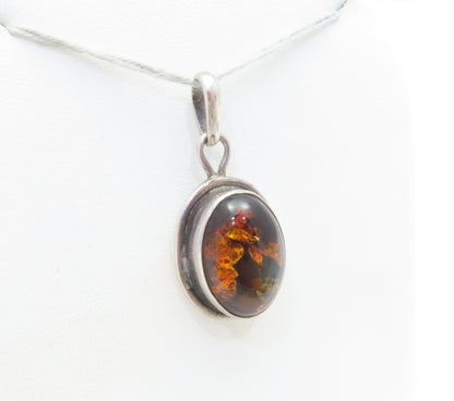 Sterling Silver Oval Amber Bezel-Set Pendant
