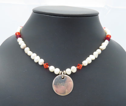 Sterling Silver Pearl & Glass Bead Virginia Tech Toggle Necklace 18"