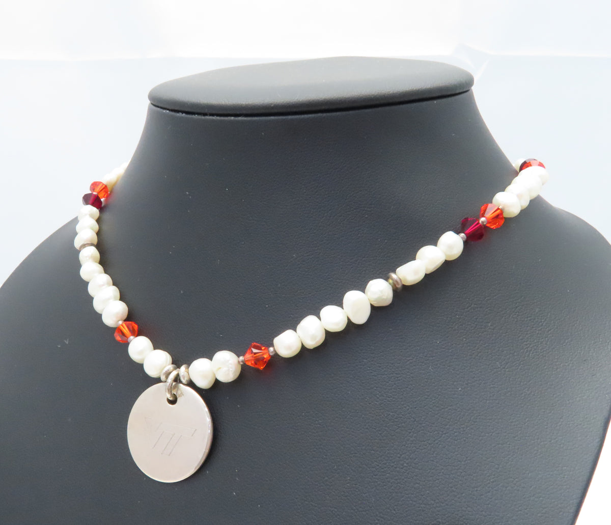 Sterling Silver Pearl & Glass Bead Virginia Tech Toggle Necklace 18"