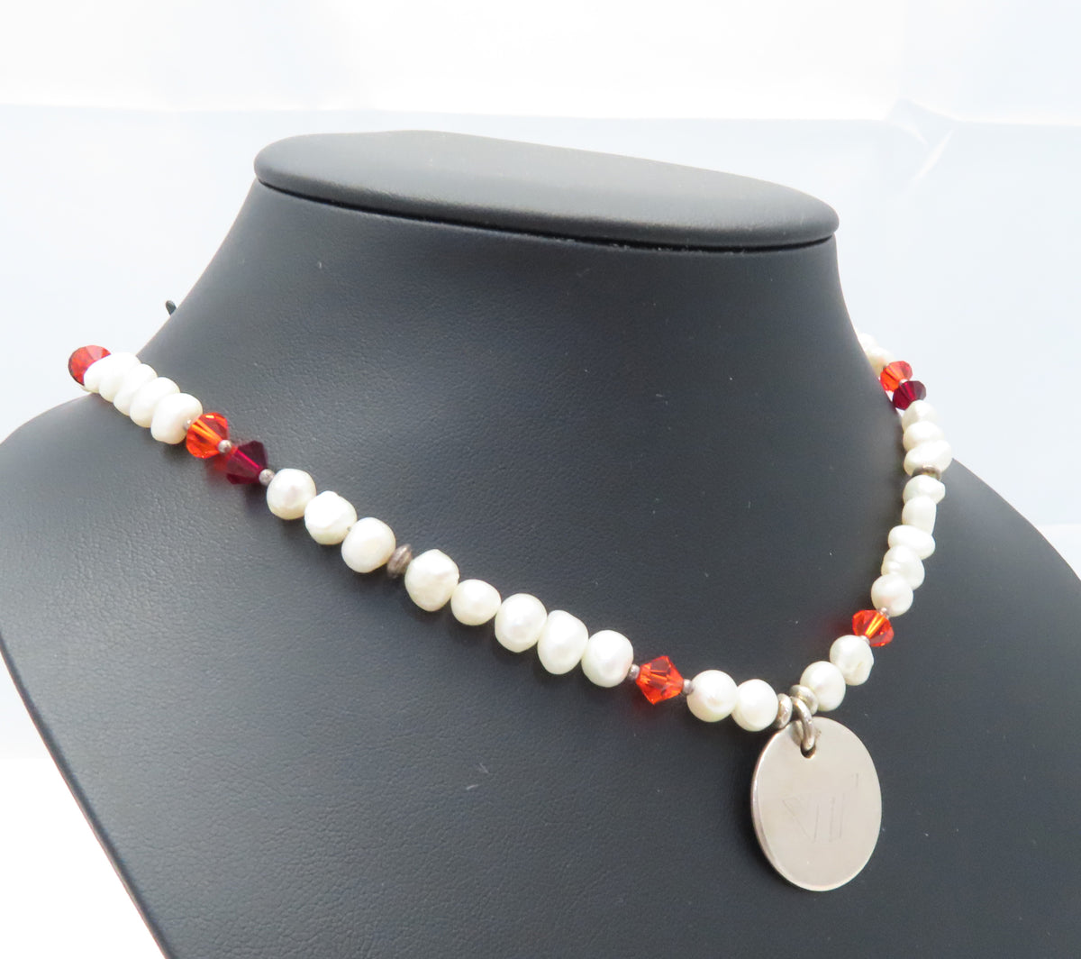 Sterling Silver Pearl & Glass Bead Virginia Tech Toggle Necklace 18"