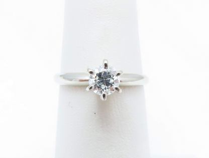 14k White Gold 3/8c Round Diamond Solitaire Ring Size 5.25