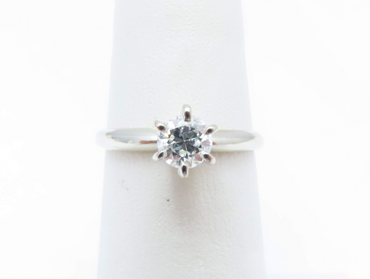 14k White Gold 3/8c Round Diamond Solitaire Ring Size 5.25