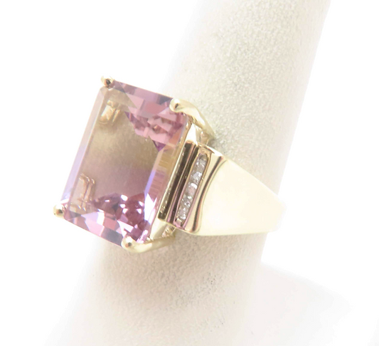 10k Yellow Gold 14x12mm Ametrine with Diamond Accent Ring Size 8
