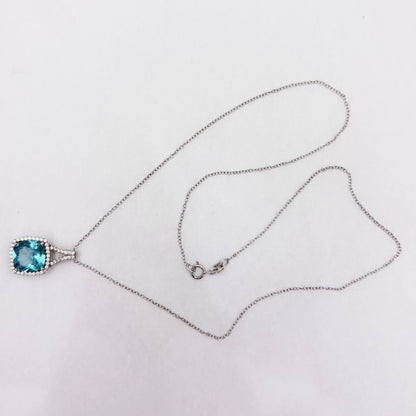 Sterling Silver Cushion Cut Apatite with Cubic Zirconia Halo 18" Necklace