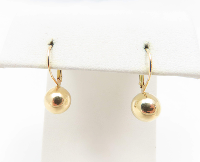 14k Yellow Gold 7.8mm Ball Leverback Earrings