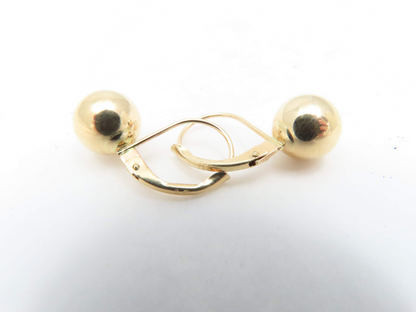 14k Yellow Gold 7.8mm Ball Leverback Earrings