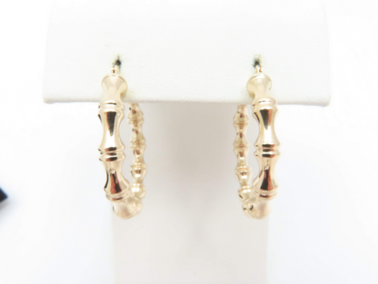 14k Yellow Gold 1 1/8” Bamboo-Style Hoop Earrings