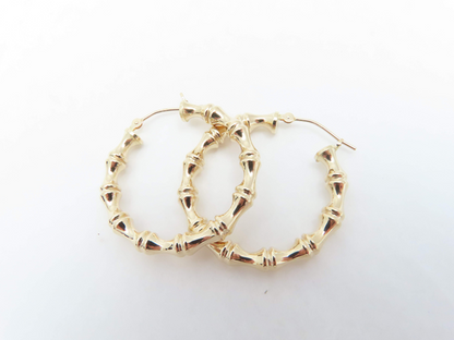 14k Yellow Gold 1 1/8” Bamboo-Style Hoop Earrings