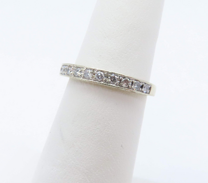 14k White Gold ~1/5ctw Diamond Milgrain Band Size 5.5