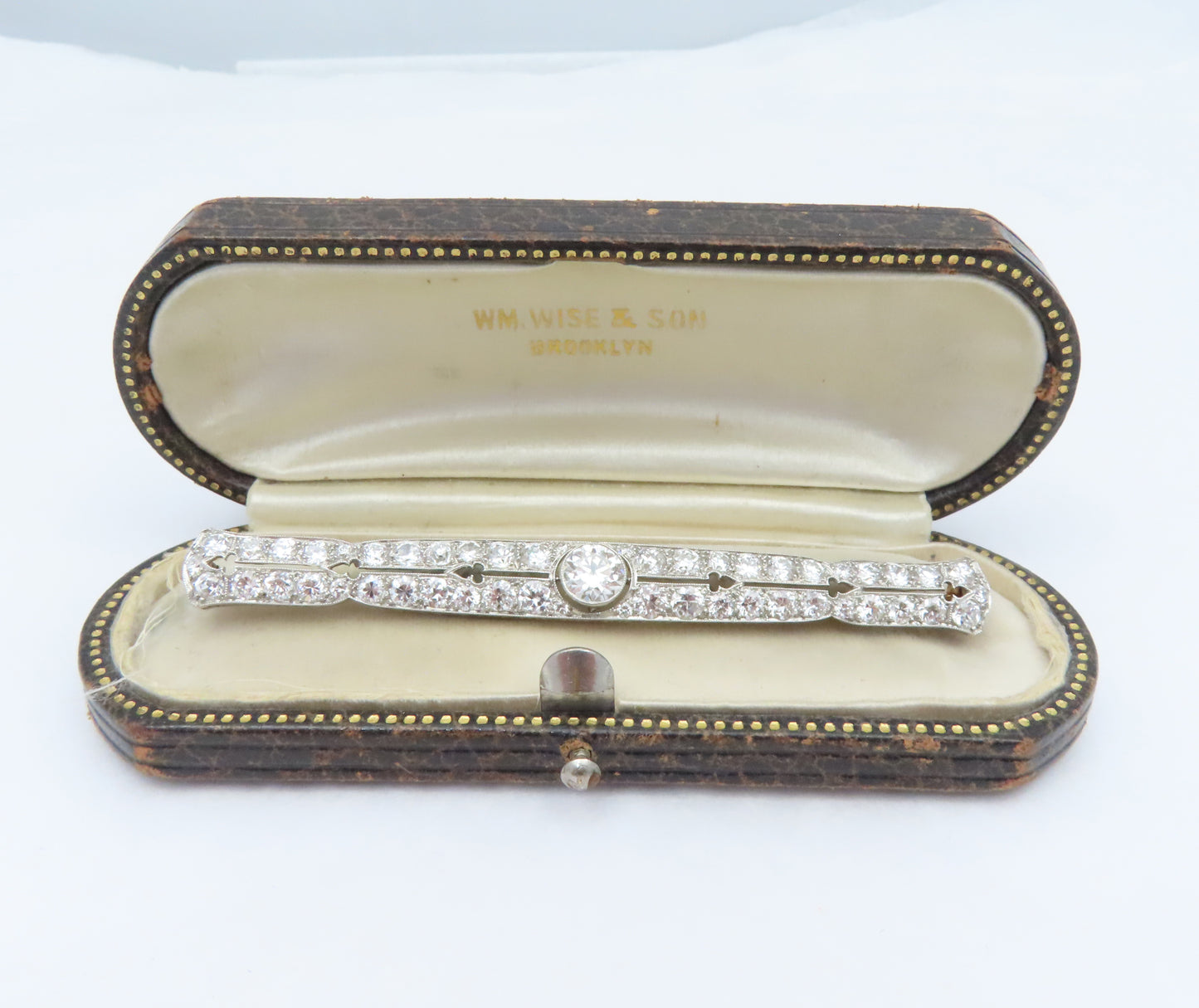 Vintage 14K & Platinum ~3 1/2CTW Diamond (~1C Center) Bar Pin With box!