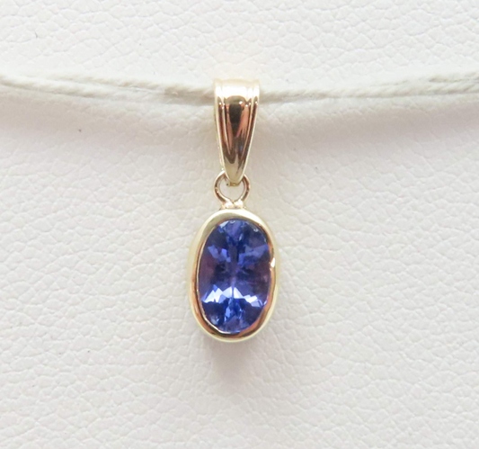14k Yellow Gold Bezel Set Tanzanite Pendant