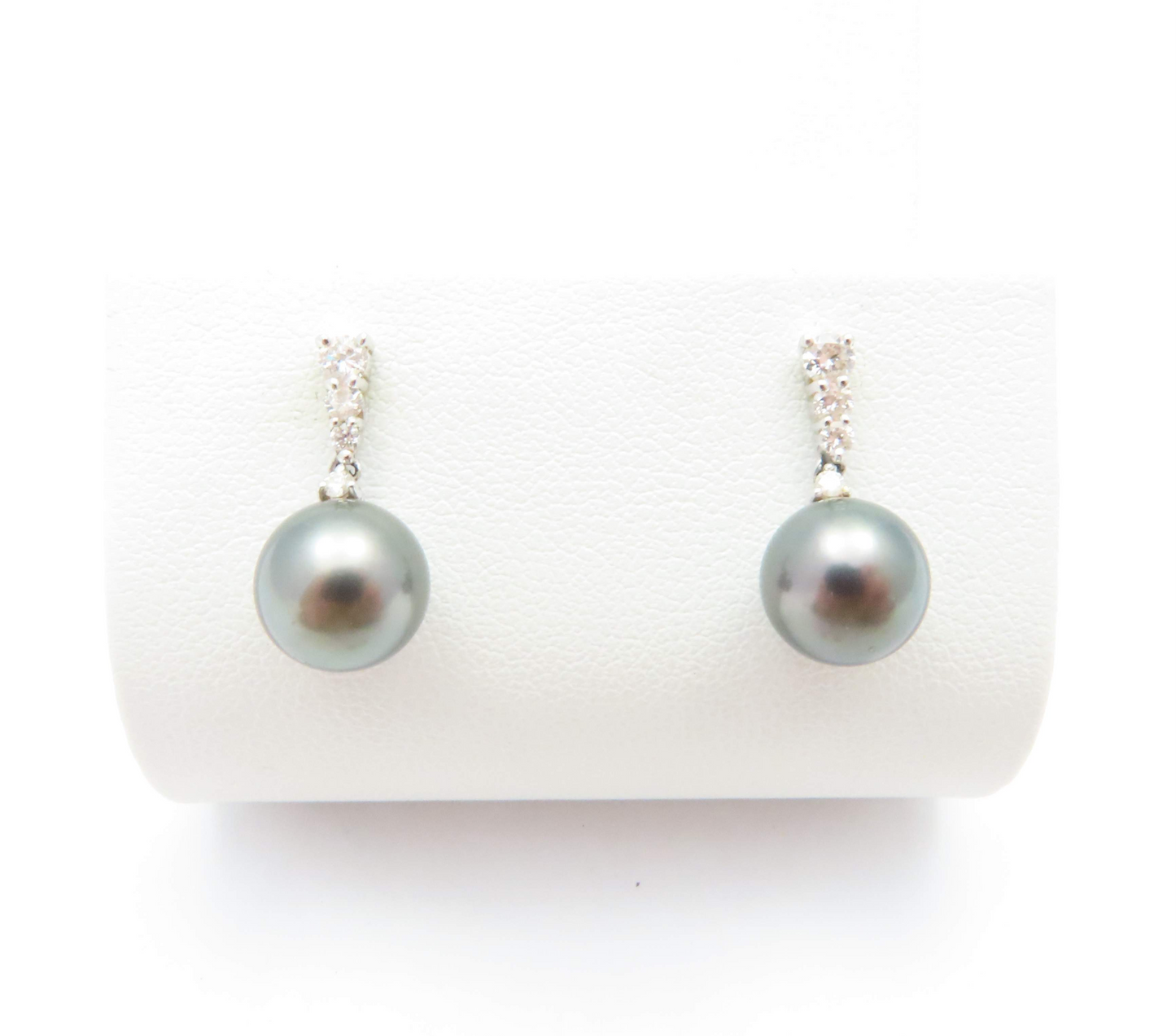 14k White Gold Black Pearl & ~1/4ctw Diamond Earrings