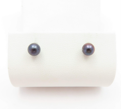 14k Yellow Gold Black Pearl Stud Earrings