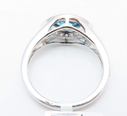 14k White Gold Blue & White Diamond East-West Halo Ring Size 6