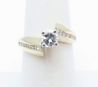 14k Yellow Gold Round Diamond Bypass Ring Size 6.5