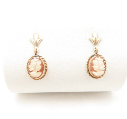 14k Yellow Gold Cameo Dangle Earrings