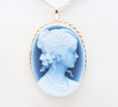14k Yellow Gold Oval Black and White Cameo Pendant
